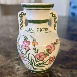 Ibiza Vintage 1985 Floral Ceramic Vase - Green and Pink